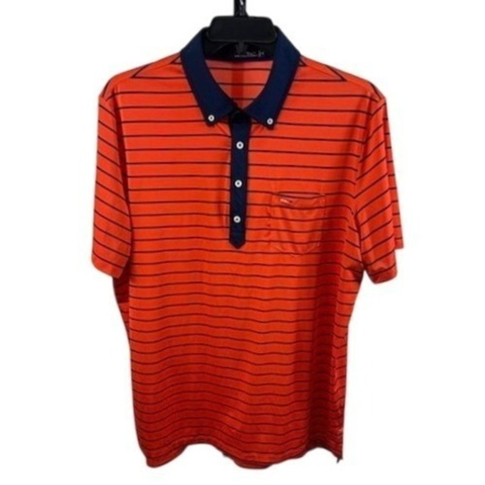 RLX Ralph Lauren Mens XL Polo Golf Shirt Orange Blue Striped Size XL